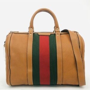 Gucci Tan Duffel Bag with Green and Red Accent